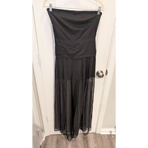 Bebe Jumpsuit Black Strapless Sheer‎ Wide Bottom/pants Over Shorts SZ 4